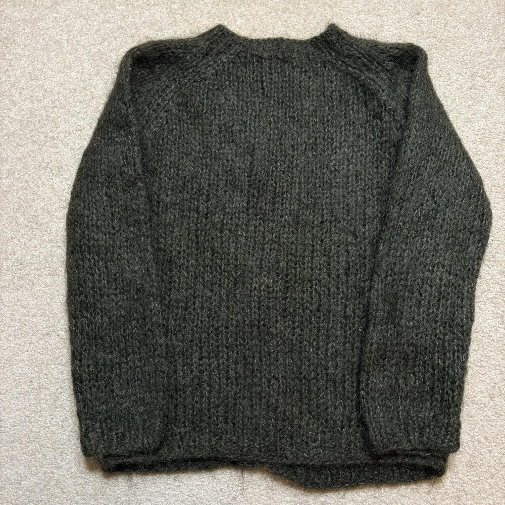 Vtg Mohair Cardigan Sweater Womens M Green Hand Knit Cable Shaggy Grunge 50s 60s - Picture 3 of 9